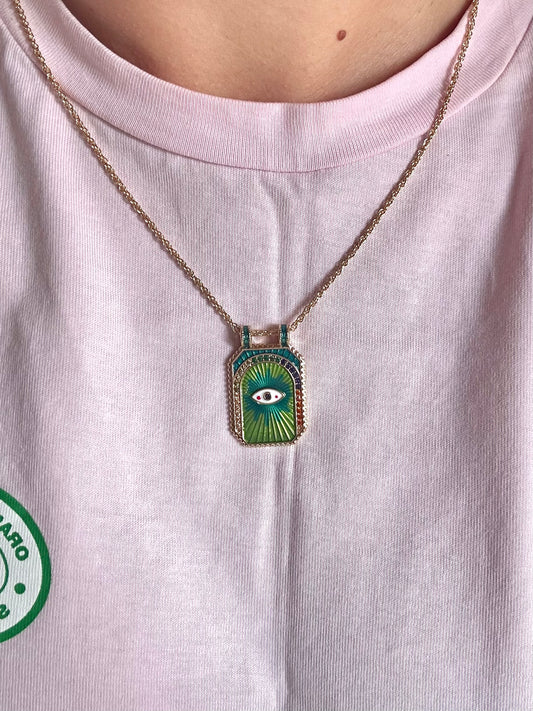 Collier strass multicolore & œil