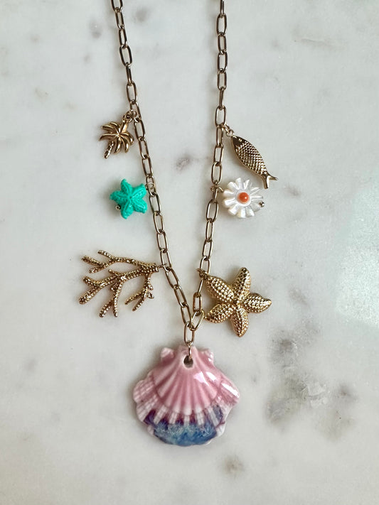 Collier coquillage rose