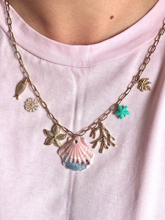 Collier coquillage rose